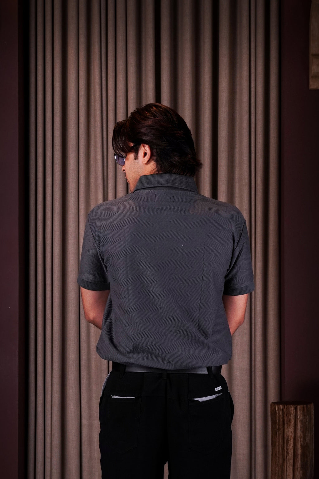 Grey textured polo