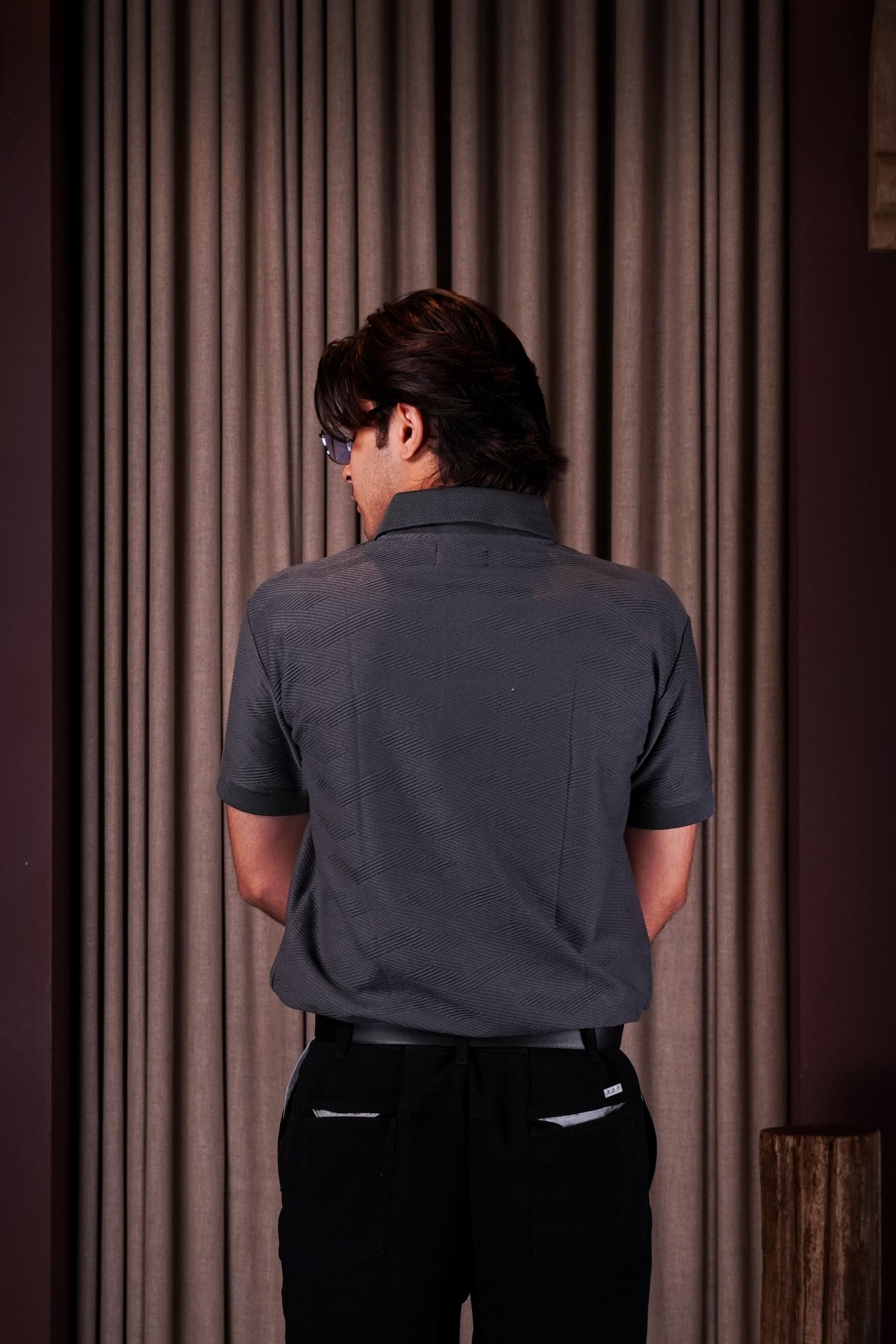 Grey textured polo