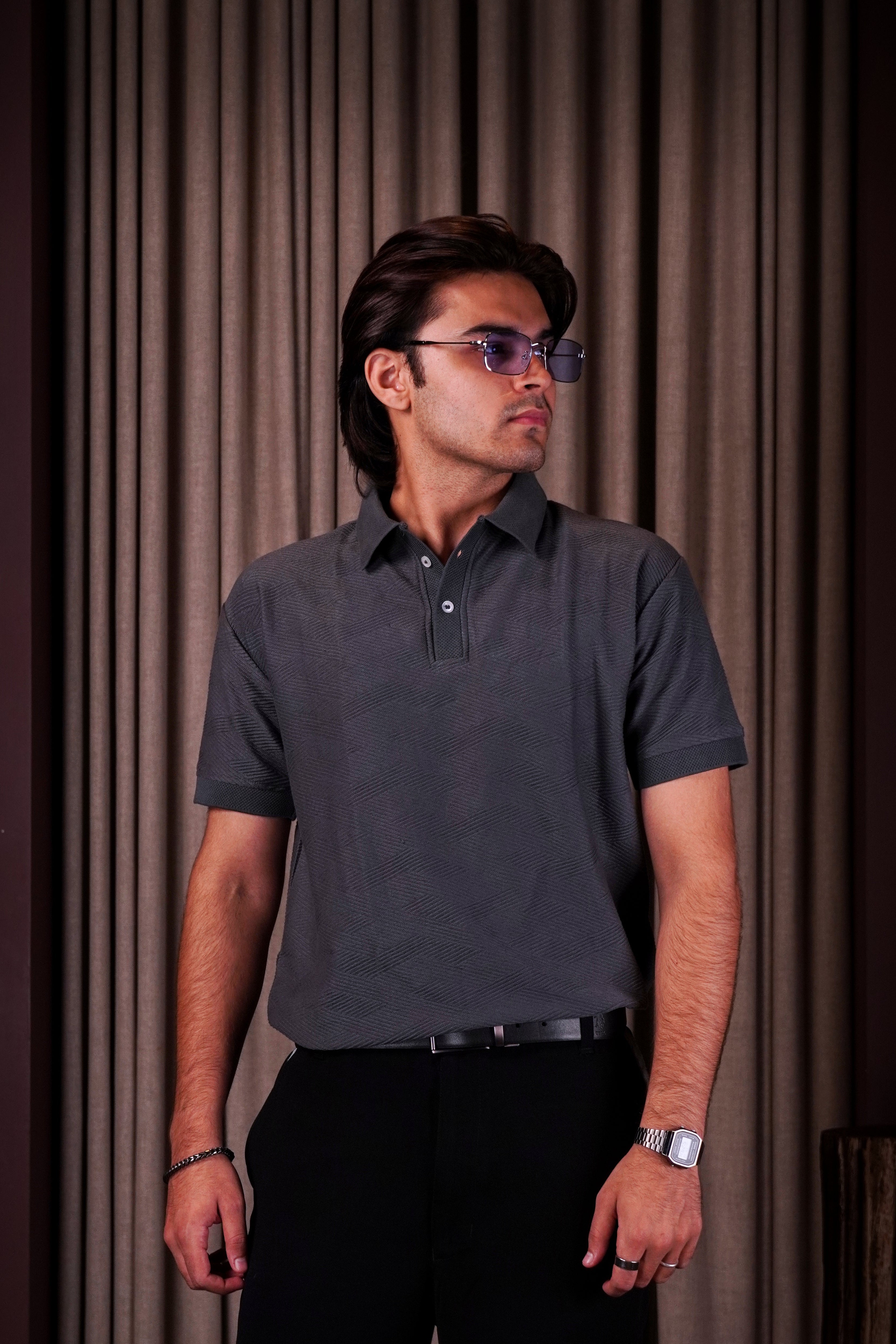 Grey textured polo( Polo tshirt ) by Ripoff