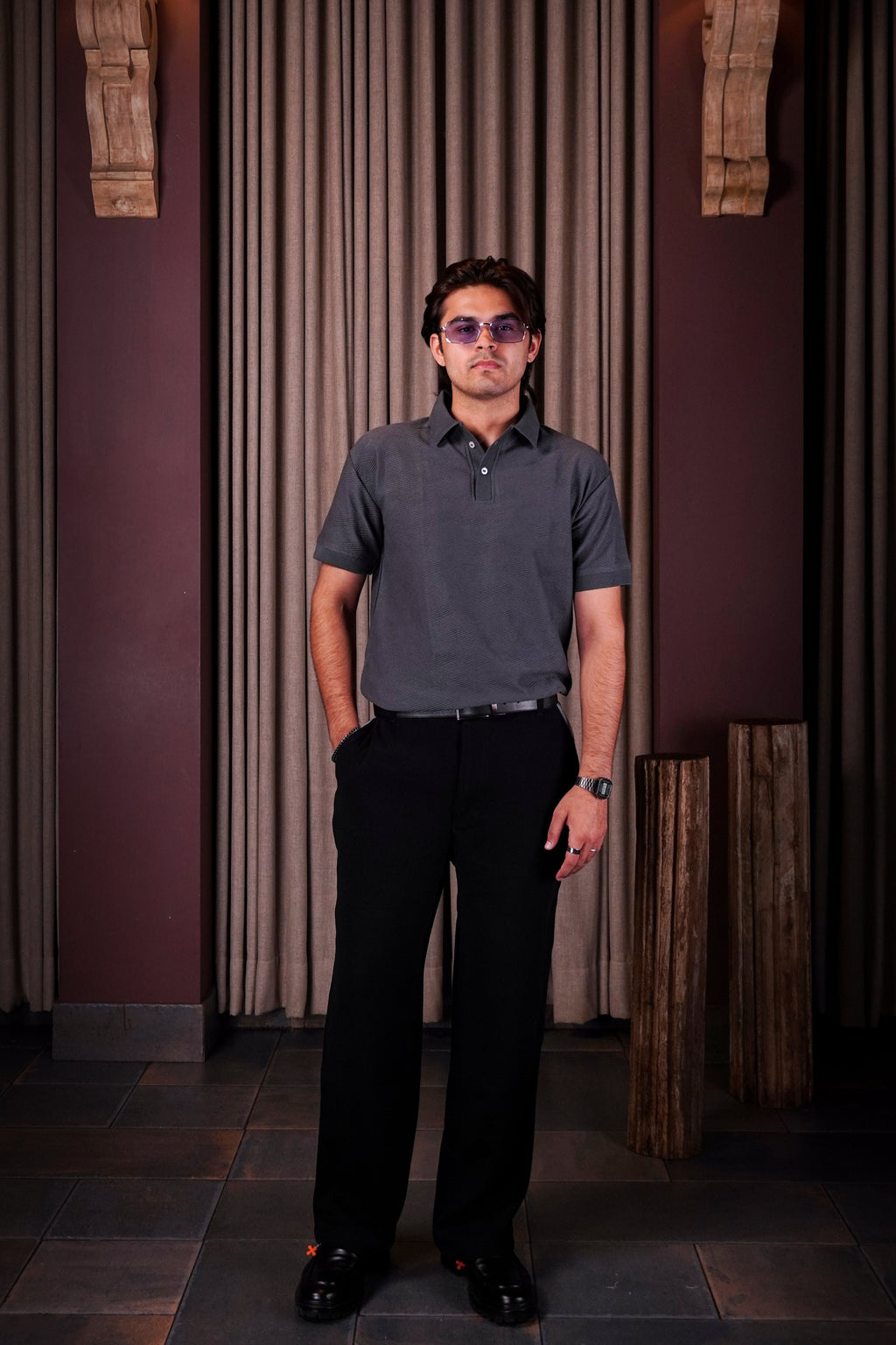 Grey textured polo( Polo tshirt ) by Ripoff