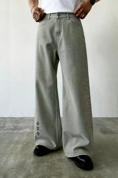 Icarus Matcha Denim which is a light green coloured baggy streetwear denim by Ripoff