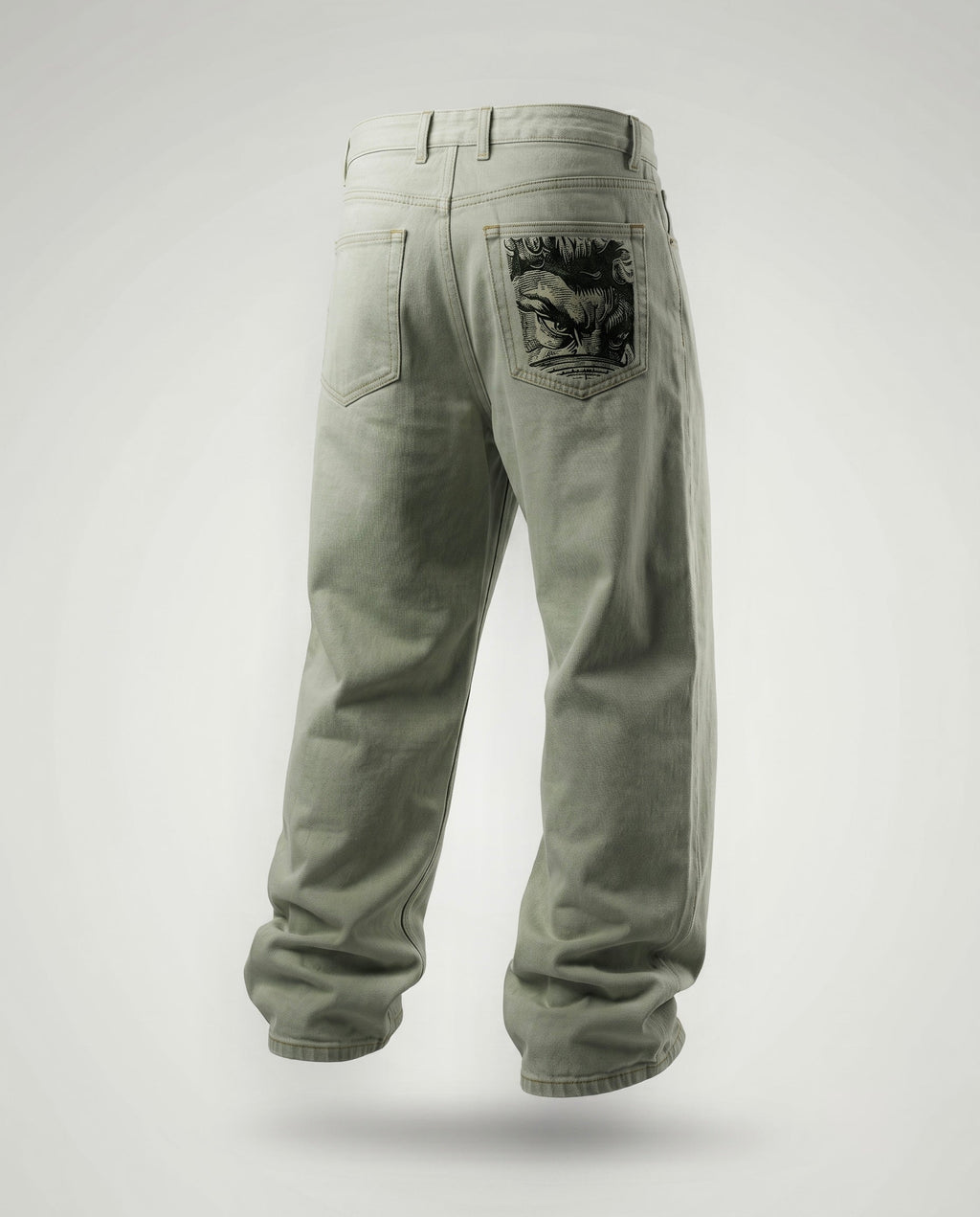 Icarus Matcha Denim which is a light green coloured baggy streetwear denim by Ripoff