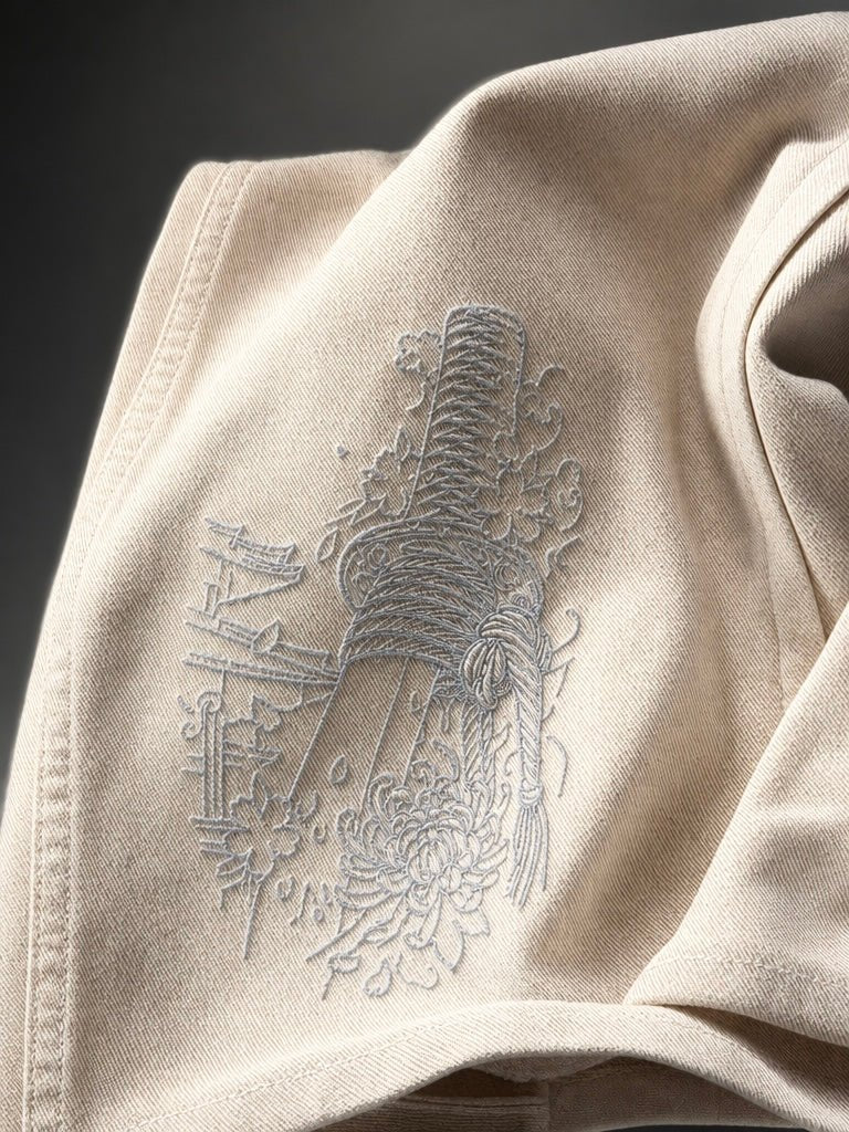 Ivory Katana Denim which is a light cream coloured baggy streetwear denim by Ripoff