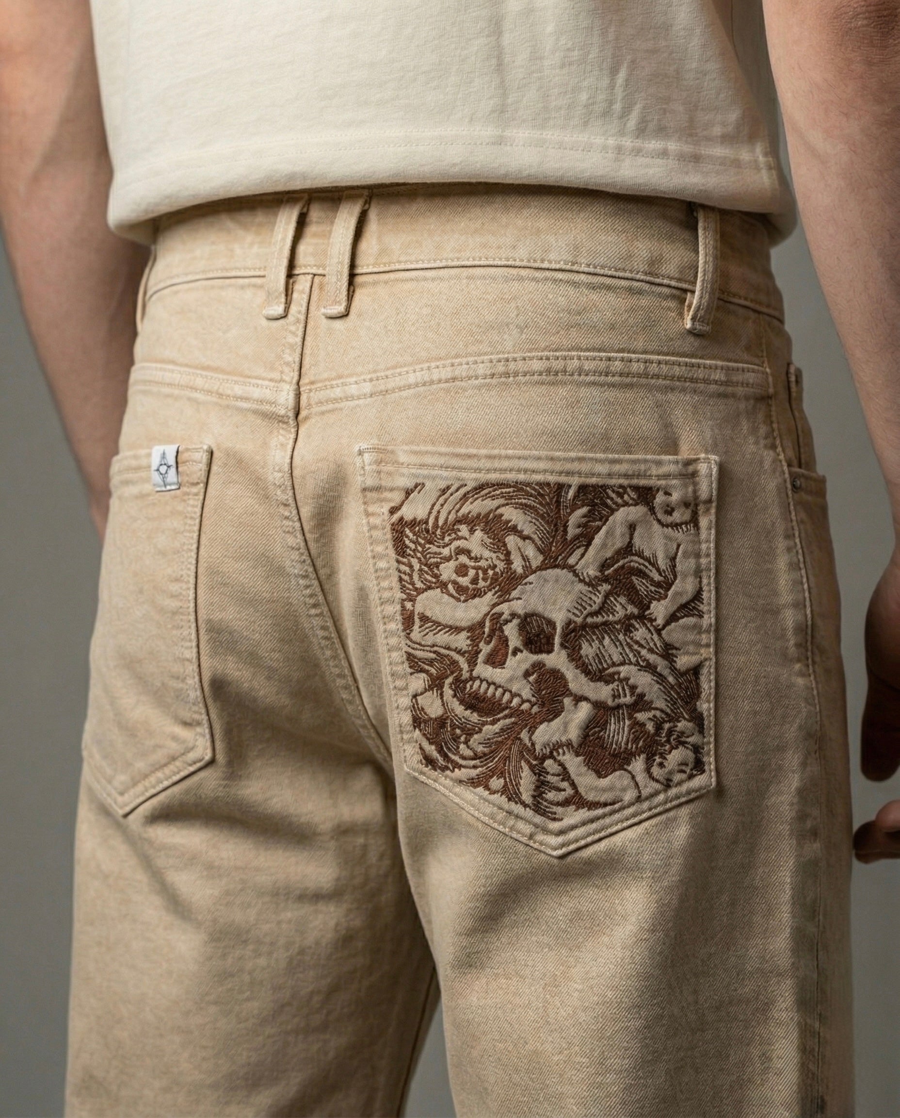 Sanctum beige denim which is a beige coloured baggy streetwear denim by Ripoff